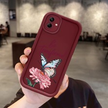 HONTINGA Samsung Galaxy A04 ile Uyumlu Kılıfı Düşüme Önleyici Basitlik Anti Düşme Kamera Korumali Kelebek ve Çiçek Bordo Desen Yumuşak Silikon Telefon Kılıfı Kadın ve Erkek Için Uygundur Arka Kılıf K2-7157