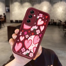 HONTINGA Samsung Galaxy M14 ile Uyumlu Kılıfı Düşüme Önleyici Basitlik Anti Düşme Kamera Korumali Çilek ve Kalp Bordo Desen Yumuşak Silikon Telefon Kılıfı Kadın ve Erkek Için Uygundur Arka Kılıf K2-7155