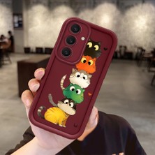 HONTINGA Samsung Galaxy S24 Plus ile Uyumlu Kılıfı Düşüme Önleyici Basitlik Anti Düşme Kamera Korumali Tatlı Kedi Bordo Desen Yumuşak Silikon Telefon Kılıfı Kadın ve Erkek Için Uygundur Arka Kılıf K2-7154
