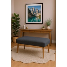 Azra Mobilya Modern Keten Kumaş Puf Bench 90X45 cm – Demonte Ahşap Ayaklı Oturma Pufu - Koyu Gri