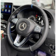 Hasbay Dikişli Direksiyon Kılıfı Siyah / Noktalı Deri Mavi Yüzük / Dikiş Mercedes Vito