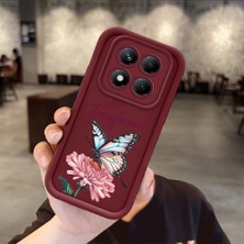 HONTINGA Xiaomi Redmi Note 14 Pro ile Uyumlu Kılıfı Düşüme Önleyici Basitlik Anti Düşme Kamera Korumali Kelebek ve Çiçek Bordo Desen Yumuşak Silikon Telefon Kılıfı Kadın ve Erkek Için Uygundur K2-7157