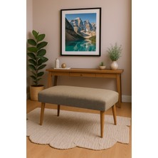 Azra Mobilya Modern Keten Kumaş Puf Bench 90X45 cm – Demonte Ahşap Ayaklı Oturma Pufu - Kahverengi