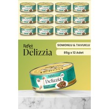Reflex Plus Delizzia / Sos İçinde Parça Etli Somonlu & Tavuklu Yetişkin Kedi Maması 85g x 12 Adet