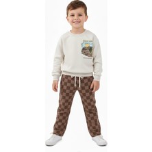 Pinico Erkek Çocuk Desert Vibes Baskılı Sweatshirt ve Kareli Jogger Pantolon Takımı