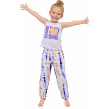 Cichild Kız Çocuk Desenli Kolsuz Lila T-Shirt Ebru Desenli Tayt İkili Takım 4-5 Yaş 