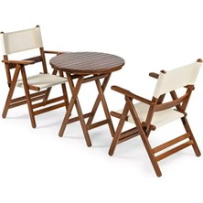 Kalebahcemobilya 60 cm Buzludja Masa - 2 Atina Pvc Gürgen Ahşap Sandalye Seti (Krem Kumaş)