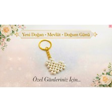 Crystal Atelier 15 Adet İnci Kalp Anahtarlık Hediyelik - Nikah, Nişan, Söz, Bride, Bebek Mevlüt ve Doğum Günü Hediyesi