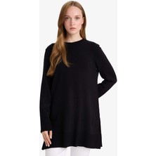 DeFacto Regular Fit Bisiklet Yaka Yırtmaçlı Basic Düz Triko Kazak Tunik H3431AZ25WN