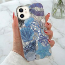iPhone 11 Kılıf Hologramlı Mavi Deniz Kabuğu Desenli Darbe Emici Kamera Korumalı Silikon
