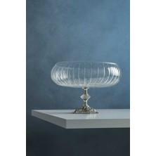Elta Collection Lotus Kristal 24 cm Kesme Dekor Metal Ayaklı Salata Kasesi Cam Sunumluk- Servis Tabağı