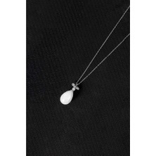 Else Silver 925 Ayar Gümüş Fiyonk Damla Inci Kolye - Rodyum Kaplama