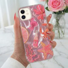 Fibaks iPhone 11 Hologramlı Pembe Yengeç Mercan Desenli Silikon Kılıf Darbe Emici Özellikli Kamera Korumalı