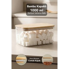 Meleni Home Bambu Kapak Aura Dikdörtgen Saklama Kabı - Vakum Kapak Hava Almaz Bakliyat Erzak Kabı 1 Litre