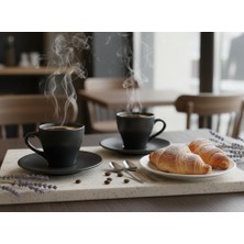 Kh Seramik 2 Kişilik Türk Kahve Fincanları Siyah Mat Rengi Şık Hediyelik Sunum