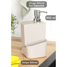 Meleni Home Süngerlik Bölmeli Sıvı Sabunluk - Tezgah Üstü Süngerlikli Sabunluk Mutfak Organizer 850ML Bej