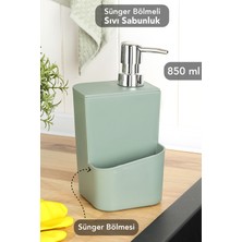 Meleni Home Süngerlik Bölmeli Sıvı Sabunluk - Tezgah Üstü Süngerlikli Sabunluk Mutfak Organizer 850ML Yeşil