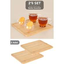 Meleni Home 2 Adet Büyük Boy Bambu Sunumluk - Dikdörtgen Peynir Kahvaltılık Servis Tabağı Sunum Tepsisi 23X20 cm