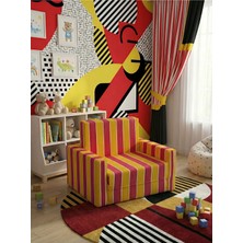 Lensa Home Çocuk Koltuğu Komple Sünger Katlanabilir Yataklı Minder Yatak (0-4 Yaş) Sarı Kırmızı Taraftar Desen