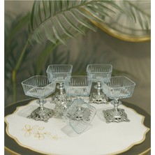 Elta Collection 6 Adet Metal Ayaklı Gümüş Detaylı Magnolia-Kase-Dondurmalık-Şekerlik-Sunumluk