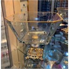Elta Collection Metal Ayaklı Gold Detaylı Cam Büyük Boy Salata - Servis - Sunum Kasesi