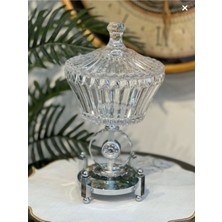 Elta Collection Ultra Lüks Kristal Kapaklı Salata Kasesi Şekerlik Gümüş Detaylı Büyük Kristal Kase