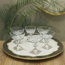 Elta Collection Karen 6 Parça Döküm Gümüş Ayaklı Sunumluk Seti Magnolia Dondurmalık Cup Çerezlik