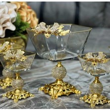 Elta Collection Karen 7 Parça Kelebekli Elmas Döküm Ayaklı Sunumluk Magnolia Dondurmalık Cup ve Salata Kase Seti