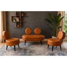 Azra Mobilya Dünya Modern Deri Koltuk Takımı | Şıklık ve Konforun Buluşması | Ofis & Ev | Siyah Ayak | Taba