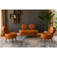 Azra Mobilya Dünya Modern Deri Koltuk Takımı | Şıklık ve Konforun Buluşması | Ofis & Ev | Ceviz Ayak | Taba