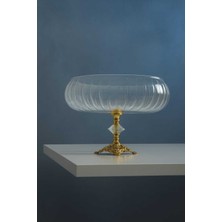 Elta Collection Lotus Kristal 24 cm Kesme Dekor Metal Ayaklı Salata Kasesi Cam Sunumluk- Servis Tabağı
