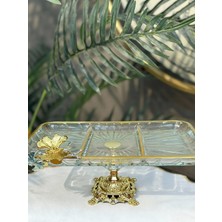 Elta Collection Lüx Hediyelik Metal Ayaklı Gold Dikdörtgen Kelebekli Sunumluk Kurabiyelik - Yeni Serisi