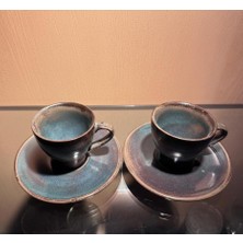 Kh Seramik 2 Kişilik Türk Kahve Fincanları Kahve Mavi Rengi Şık Hediyelik Sunum