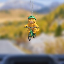 Prtp-Prototip Elektronik & Hobi Araba Ayna Süsü, Araba Süsü, Çanta Aksesuarı - Bisikletli Kedi - Pleksi Malzeme, Uv Baskılı - 003