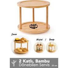Meleni Home 2 Katlı Dönebilen Bambu Servis Standı - Dekoratif Pasta Kek Kurabiye Sunum Standı Sunumluk 25 cm