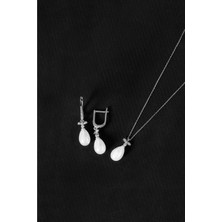 Else Silver 925 Ayar Gümüş Fiyonk Damla Inci Set