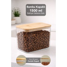 Meleni Home Bambu Kapak Aura Dikdörtgen Saklama Kabı - Vakumlu Hava Almaz Kapak Erzak Bakliyat Kabı 1,5 Lt