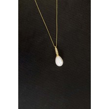 Else Silver 925 Ayar Gümüş Zirkon Taşlı Damla Inci Kolye