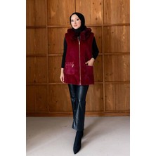 Molly Nelly Kadın Kürk Detaylı Fermuarlı Angora Yelek