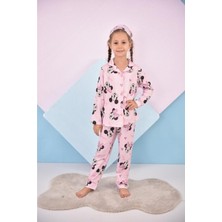 Pistyle Kız Çocuk Mickey Desenli Pembe Renkli Pijama Takımı(Uyku Bandı Dahil)