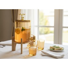 Elta Collection Gold Cam Şerbetlik Meşrubatlık – Musluklu ve Ahşap Standlı 3.6 Litre