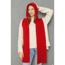 Irmak Kerekli Kadın Yumuşak Dokulu Kapşonlu Atkı Selanik Örgü Kapşonlu Şal 13038 Kırmızı