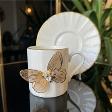 Elta Collection Flora Luxe Serisi Altın Yaldızlı Porselen Kahve Fincanı & Tabağı – Çiçek ve Kelebek Detaylı 4 Model