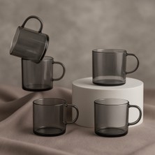 Elta Collection 6 Lı Füme Cam Kupa Kahve Fincanı – Isıya Dayanıklı, Minimal Tasarım, 120 cc