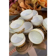 Elta Collection 6 Lı Porselen Metal Ayaklı Yaldızlı Kahve Yanı Lokumluk Şekerlik Sunumluk Sosluk Reçellik