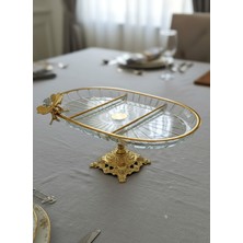 Elta Collection Lüx Hediyelik Metal Ayaklı Gold Oval Kelebekli Sunumluk Kurabiyelik - Yeni Serisi