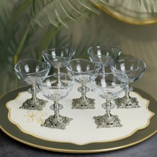 Elta Collection 6 Adet Metal Ayaklı Gümüş Detaylı Vira Magnolia-Kase-Dondurmalık-Şekerlik