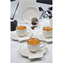 Elta Collection 6 Kişilik Porselen Türk Kahve Fincan Takımı–istiridye Desenli Tabak–gerçek Gümüş Yaldızlı