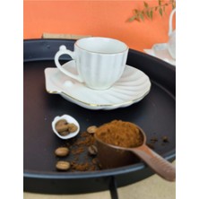 Elta Collection 2 Kişilik Porselen Türk Kahve Fincan Takımı–istiridye Desenli Tabak–gerçek Altın Yaldızlı