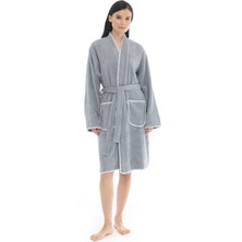 Athena Kimono Kadın Bornozu- Gri %100 Pamuk